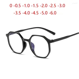 Sunglasses Women Men Student Polygon Nearsighted Glasses Finished Ultralight PC Frame Short-sight Eyewear Prescription -0.5 -1.0 To -6.0