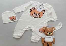 1 Set3pcs Newborn Baby Boy Girl rompers Long Sleeve Cotton Animal New Born Set With Bib and Hat babies Kids Clothes Bodysuit619757060405