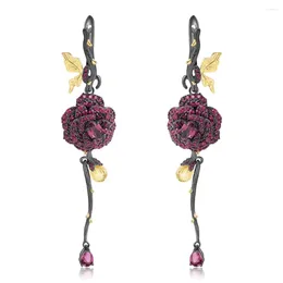 Dangle Earrings C7630 Abiding Natural Gemstone Sterling Silver Flower Drop Earring Women Fashion Long Rose Jewellery