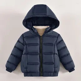 Jackets 2024 Autumn Winter Fashion Boys Jacket Solid Colour Thick Keep Warm Hooded Outerwear Coat For Kids Children Cotton Clothes