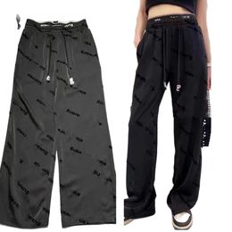 Women all over logo bandage elastic waist letter print with drawstring black loose long desinger pants trousers SMLXLXXL3XL4XL