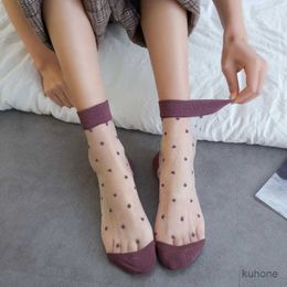 Socks Hosiery WomenS Short Socks Glass Silk Thin Dot Crystal Transparent Mesh Socks Girl Spring Summer Korean Breathable Female Low Tube Sock