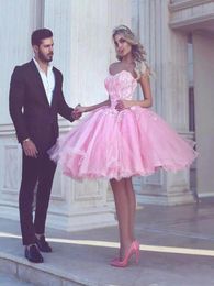 Short Pink Homecoming Dresses for Juniors 2020 Beaded Sweetheart Tulle Puffy Cocktail Party Dress Sweet 16 Prom Graduation Gown BA2199480
