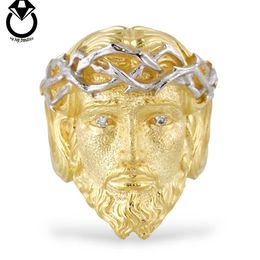 Plain Jesus Hip Hop Ring Custom 14K Real Yellow Gold Plated 925 Sterling Silver Luxury Christ Face Ring For Men