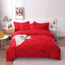 Bedding Sets Pure Cotton Brushed For Autumn And Winter Set 3-4pcs High Quality Red Rose Pattern Soft Comfortable