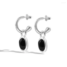 Dangle Earrings Vintage Fine Jewelry Women Daily Dress Up Sterling Silver Rhodium Plated Statement Oval Black Onyx Stud