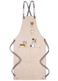 Cotton Canvas Apron Unisex Adjustable Leather Hanging Neck el Restaurant Cafe Barber Shop Bakery Bar Waiter Work4998466