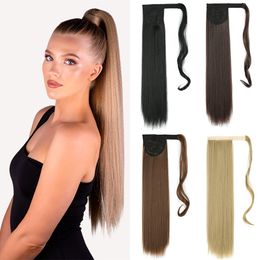 Women's 22" long straight synthetic hair ponytails natural-looking ponytail blone black synthetic hair extensions