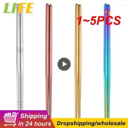 Chopsticks 1-5PCS Chinese For Sushi Non-Slip Sticks Stainless Steel Chop Reusable Kitchen Tableware