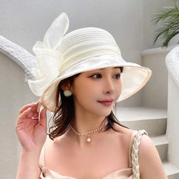 Wide Brim Hats Visor Hat Women Elegant Bucket Big Yarn Flower Sun Fashion Summer Travel Beach Protection Caps