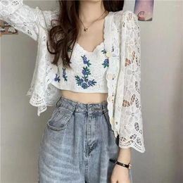 Women's Tanks Floral Embroidery Tank Top Fashion Cotton Retro Tops Beach Styles Sweet Short Tee Summer