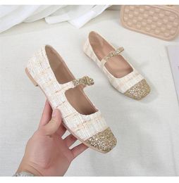 Casual Shoes Bling Shallow Mary Janes Summer Sexy Zapatos Mujer One Word Buckle Flats 2024 Arrivel Fashion Women