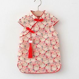 Girl Dresses Chinese Style Dress Kid Cheongsam Flower Print Elegant Princess Tassel Toddler Tang Clothes Baby A1166