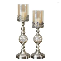 Candle Holders Nordi Luxury Candlestick Metal Gold Holder Retro Iron Crystal Glass Candlelight Dinner Table Home Decoration Accessories