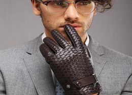 Fashion Gloves For Men New Highend Weave Genuine Leathersolid Wrist Sheepskin Glove Man sqcqKp dh20105426388