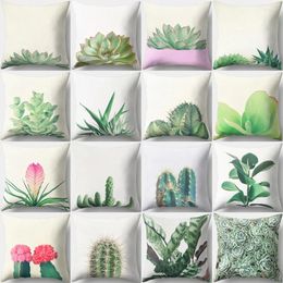 Pillow Cartoon Pattern Succulent Cactus Back Seat Creative Home Decoration Office Throw Pillowcase Decorative Square