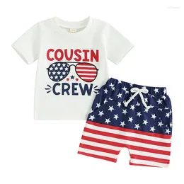 Clothing Sets Bmnmsl Baby Boys Shorts Set Short Sleeve Letters Print T-shirt With Elastic Waist Summer Outfit For 4th Of July