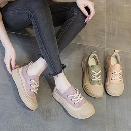 Casual Shoes Krasovki 3.5cm Comfy Moccasins Fashion Genuine Leather Natural Platform Flats Chunky Sneakers Women Vulcanize Lace Up