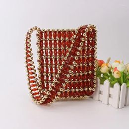 Totes Fashionable Red Gold Spliced Handbags For Women Ins High Quality Customized Beaded Woven Women's Shoulder Bag Unique Design