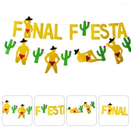 Party Decoration 1 Set 2 Pcs Single Lady Cactus Final Fiesta Mexican Theme Banners (Golden)