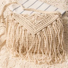 Shoulder Bags Handmade Woven Knitted Tassel Vintage Square Cotton Straw Female Fashion Beach Summer Handbags For Women