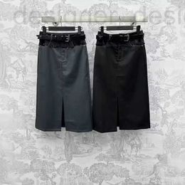 Skirts designer brand Spring/Summer New Pra Elegant Style High Waist Slim Belt Spliced Denim Straight Barrel Half Skirt 5IUY