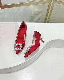 Dress Shoes Square Buckle High Heel Slim Silk Pointed Red Xiuhe Clothing Wedding Bridesmaid And Bride's