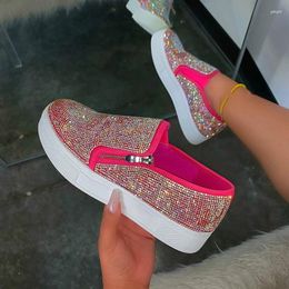 Casual Shoes Autumn And Winter Fashion Rhinestone Zip Big Size Thick Bottomed Lefebvre Women's Shiny Flat Trainers