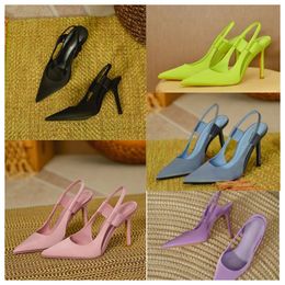 New Luxury Designer High heels women's slim heels silk black blue pointed single shoes with a back strap and skirt and women's sandals with a wrapped head