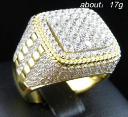 Personality HIP Hop Bling Iced Out Square Crystal Ring Gold Color Stainless Steel Wedding Rings For Men Jewelry US Size 7127185287