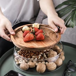 Plates Wooden Tray Glass Bowl Nut Fruit Container Grain Jar Double Layer Candy With Lid Household Snack Plate