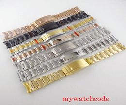 Watch Bands 20mm Width 904L Oyster Stainless Steel Bracelet Black PVD Gold Plated Deployment Buckle Wristwatch Parts9427721