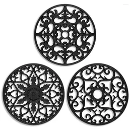 Table Mats Silicone Pot Holders Mat Black Rotundity Carved Cutlery High Temperature Resistance