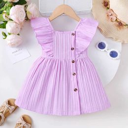 Girl's Dresses Infant Girls Summer Princess Dresses Flutter Sleeve Plain Colour Dress Fashion Birthday Party Clothing For Toddler Girl 0-3 Years Y240415Y240417H6TZ