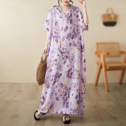 Casual Dresses Thin Light Soft Cotton Print Floral Loose Summer Dress For Women Holiday Travel Style Beach Bohemia Long Vestidos