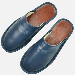 Slippers Cow Leather Unisex Big Sizes Linen Home Male Indoor House For Men's Women Man Slipper Luxury Soft Flat Shoes