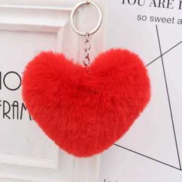 Keychains Lanyards Fluffy Love Heart Keychain Key Ring Pendant Handbag Bag Faux Fur Wallet Decor Car Keychain Accessories for Women Men