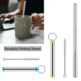 Drinking Straws Portable Stainless Steel Travelling Straw Reusable Folding Travel With 1 Brush And Metal Carrying Case