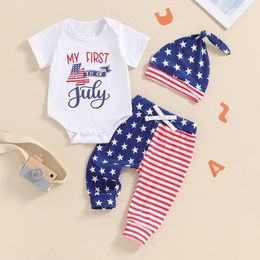 Clothing Sets Born Baby Boy Baseball 4th Of July Outfit Short Sleeve Romper Pants Hat My First Fourth Clothes