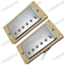 Cables A Set of 2 Guitar Humbucker Double Coil Pickups Bridge & Neck Pickup for Electric Guitar (Chrome Cover & Cream Frame)