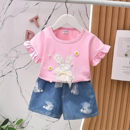 Clothing Sets Boys Pyjamas Toddler Girl Easter Clothes Baby Summer Outfits Cute Bow Applique Shirts Tops Denim Shorts Set Little