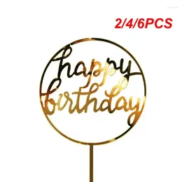 Party Supplies 2/4/6PCS Happy Birthday Cake Topper Gold Silver Acrylic Decorations Baby Shower