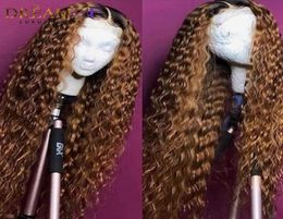 New loose Curly brazilian full Lace Front Wigs Pre Plucked natural synthetic hair ombre brown Colour Lace Frontal Wig For Women4162314