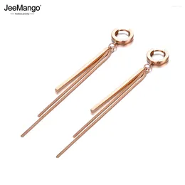 Hoop Earrings JeeMango Simple Long Strip & Chain Tassel For Women Girls Titanium Steel Bohemia Party JE19228