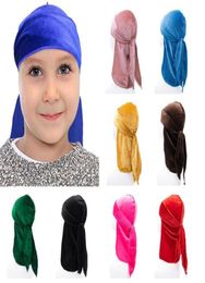 Kids Durags Unisex Solid Color Velvet Breathable Long Tail Bandana Child Hat Turban Durag Cap Headban Headwear Hair Accessories Be2630975