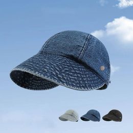 Berets Denim Fabric Sun Hat Retro UV Protection Adjustable Peaked Cap Breathable Foldable Visors Women Men