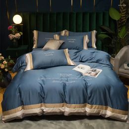 Bedding Sets Egyptian Cotton Set High Quality Embroidered Light Satin Luxury 60S Duvet Cover Sheets Pillow Cases