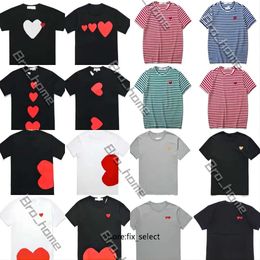 2024 Play Mens T Shirt Designer Red Commes Heart Women Garcons S Badge Des Quanlity Ts Cotton Cdg Embroidery Short Sleeve Black and White Striped Loose T-shirt Zz 486