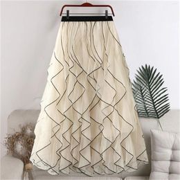 Skirts Women Irregular Long Tulle Summer Elastic High Waist Mesh Female Spring Ruffles Midi Pleated Tutu Skirt Lady