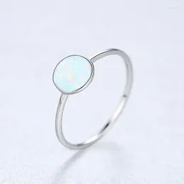 Cluster Rings 925 Steriling Silver Round Opal Stone For Women Vintage Simple Ring Anniversary Wedding Gift Trendy Jewellery